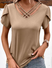 Plain V Neck Strappy Tulip Sleeves Top