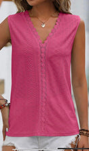 V Neck Lace Edge Eyelet Pattern Top