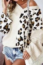 Asymmetric Leopard Patchwork Wide Sleeve V Neck Sweater