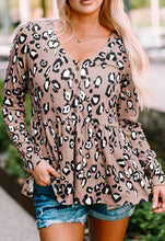 Leopard V Neck Buttoned Flowy Top