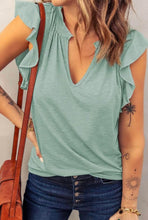 Casual Solid V Neck Butterfly Sleeve Top