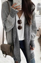 Plaid Knitted Long Open Front Cardigan