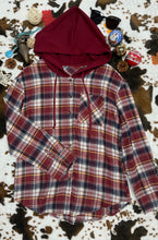 Wine Red Plaid Shacket Hoodie