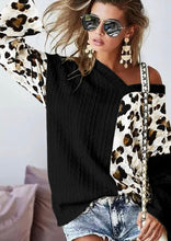 Asymmetric Leopard Patchwork Wide Sleeve V Neck Sweater