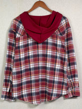 Wine Red Plaid Shacket Hoodie