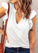 Casual Solid V Neck Butterfly Sleeve Top