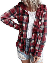 Wine Red Plaid Shacket Hoodie